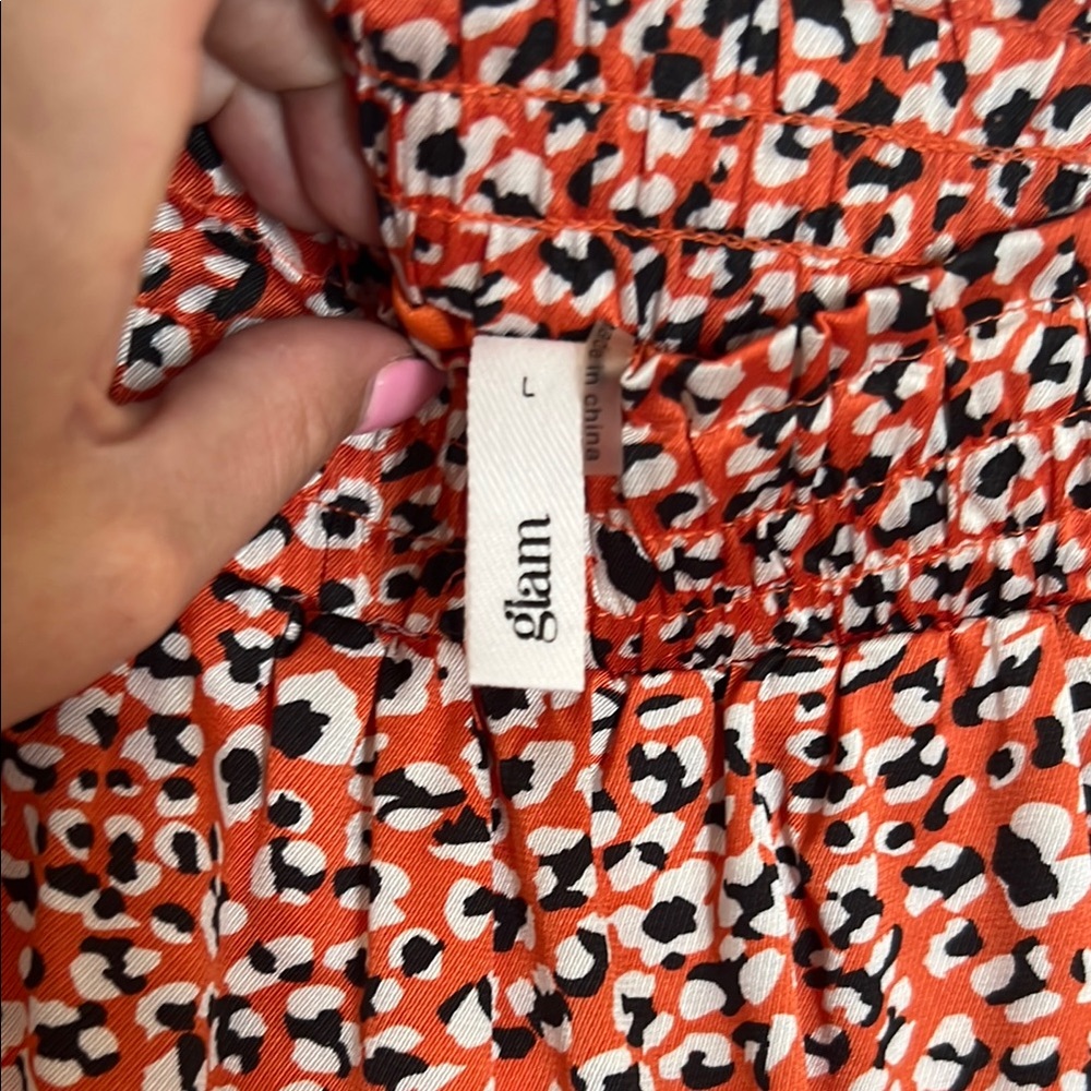 Leopard Orange Mini Skater Skirt with Tiered Design - Picture 3 of 6